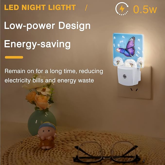 Flying Butterfly with Dandelion Night Light, Plug-in Nightlight with Dusk to - Image 5