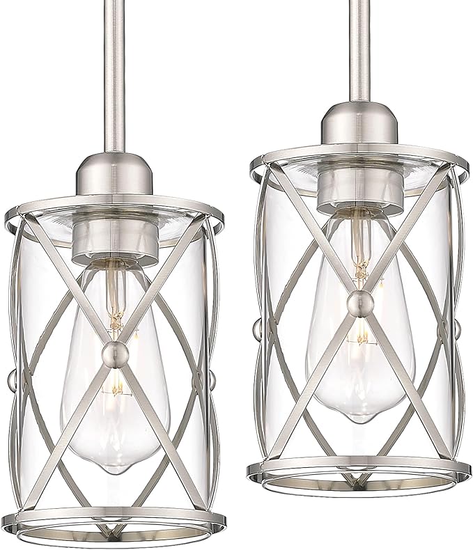 Brushed Nickel Pendant Lights Kitchen Island 2 Pack, Mini Glass Pendant Light - Image 7