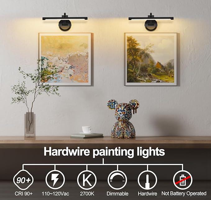 Black Picture Lights for Paintings Hardwired LED Wall Art Lighting 15.75" - Image 5
