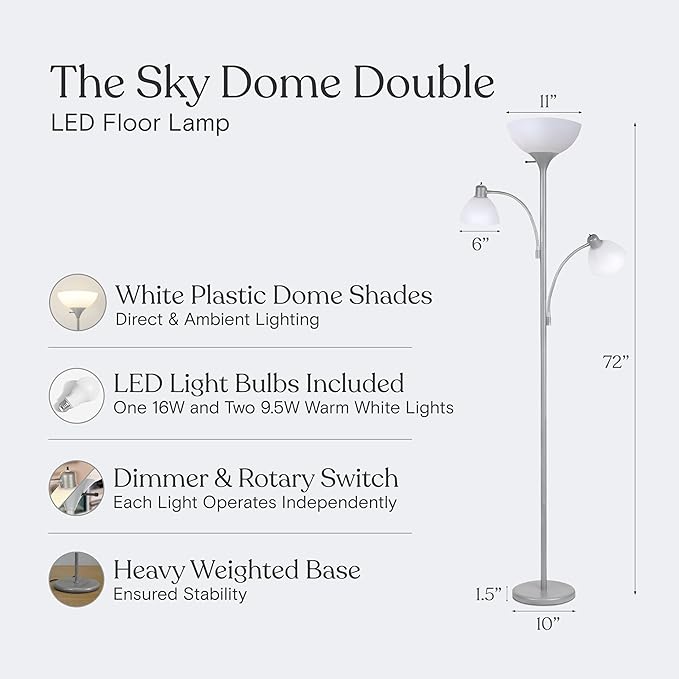 Brightech Sky Dome Double LED Floor lamp, Torchiere Super Bright Floor Lamp - Image 3