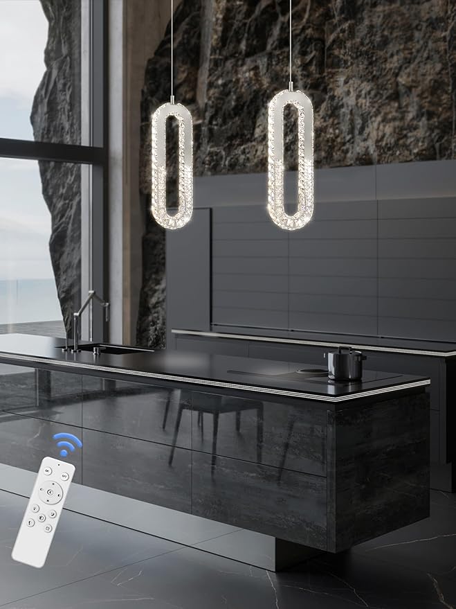 1-Ring Chandelier Silver Modern Pendant Lighting LED Dimmable Hanging Crystal - Image 4