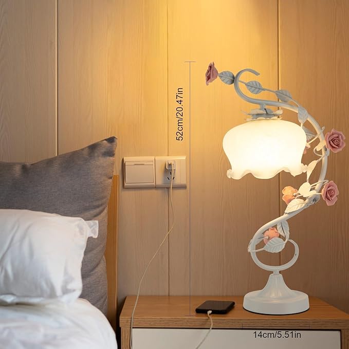 Flower Glass Table Lamp with 7.48inches Wide Bent Glass Lampshade, Floral - Image 2