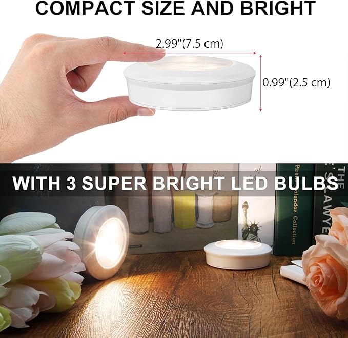 LUXSWAY LED Puck Light, Ultra-Thin Touch Lights, Battery Operated, Tap Lights - Image 3