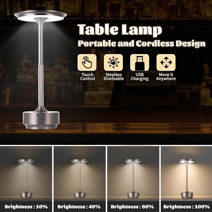 Rechargeable Cordless LED Table Lamps Touch Sensor Light, 3-Levels Portable - Image 6