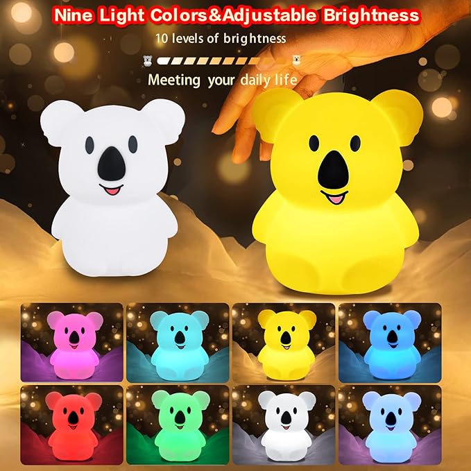 WHA&DARREN Koala Night Light for Kids, Silicone Bedside Lamp, Baby Nursery Light - Image 2
