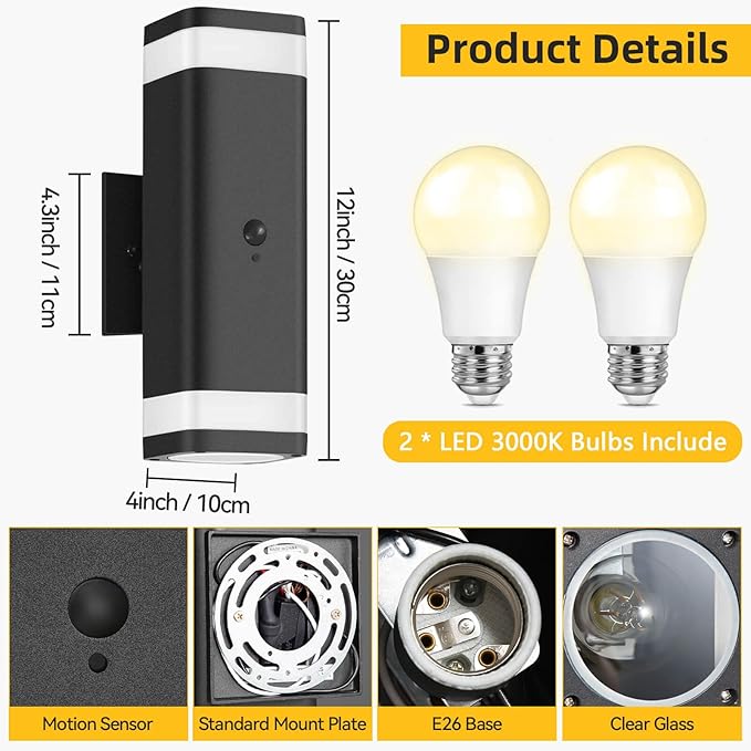 SHIMR Motion Sensor Outdoor Wall Light, Modern Dusk to Dawn Up Down Sconce - Image 4