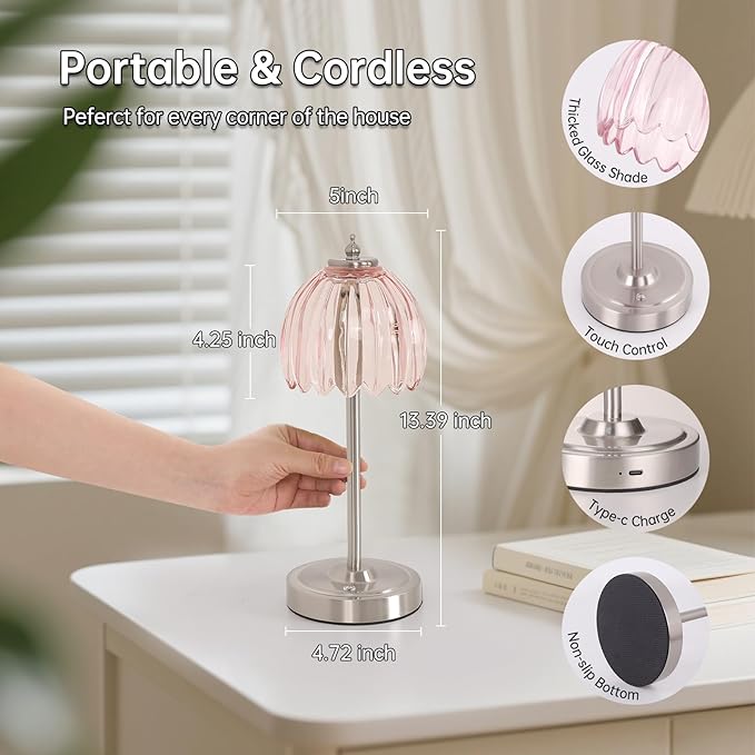 Tulip Table Lamp with 5200mAh Battery & Touch Control, Cordless Small Table - Image 9