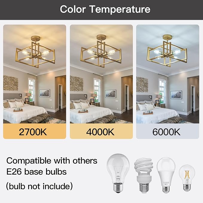 ZGLAOJT 4-Lights Ceiling Light Gold Light Fixture Industrial Flush Mount - Image 4