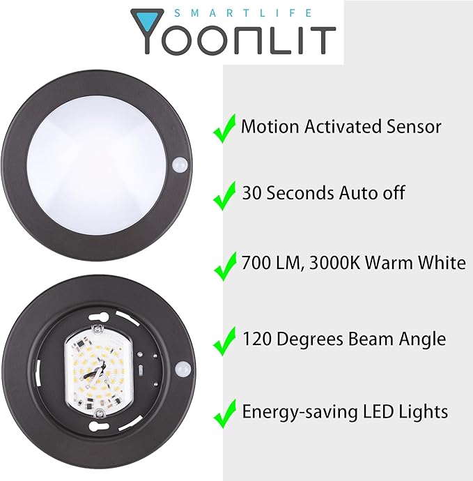YoonLIT Flush Mount PIR Motion Sensor LED Ceiling Light, 6.2 Inch 10.5W 700 - Image 2