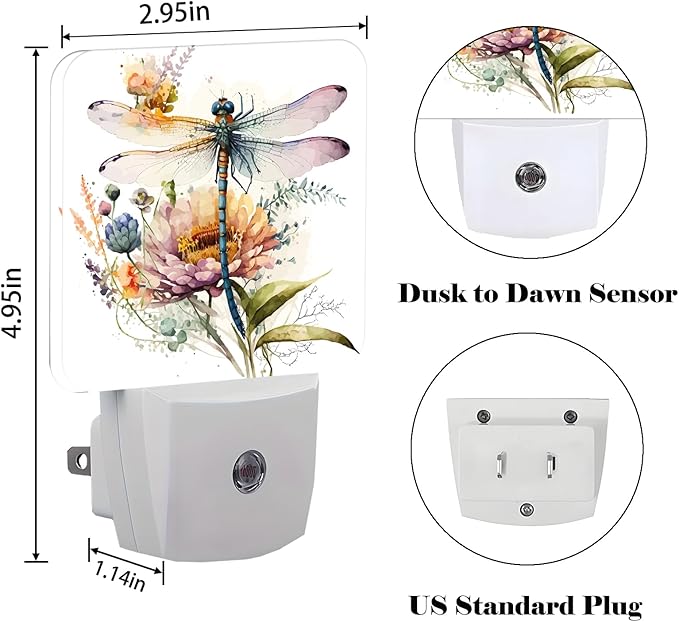 Watercolor Dragonfly Night Light, Plug Into Wall Decor - Image 2