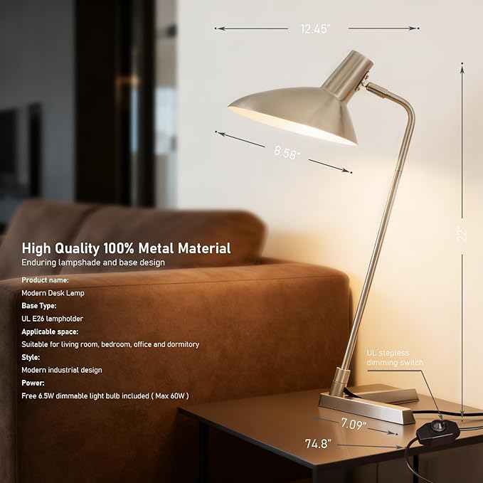Industrial Desk Lamp Metal Modern Table Lamp 22", Adjustable Neck - Image 2