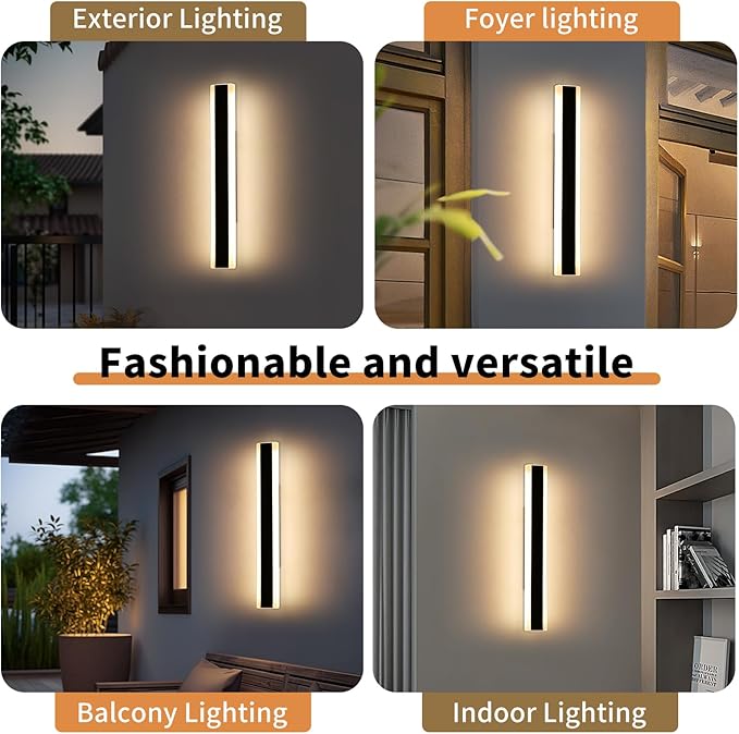 23.6inch Modern Outdoor Wall Light, 3000K Warm White Linear Outside Wall Sconce - Image 7