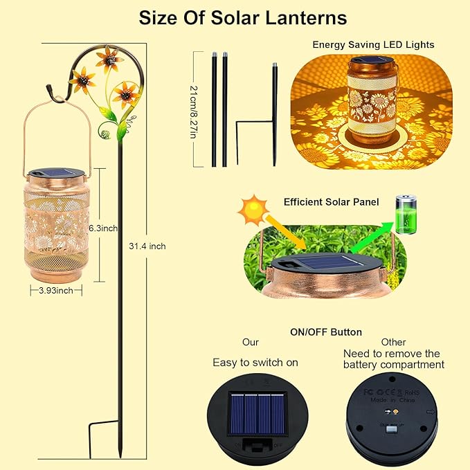 2 Pack Sunflower Solar Lanterns Outdoor Waterproof Solar Garden Decor, Birthday - Image 2
