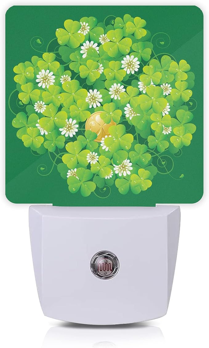 St Patrick's Day Night Light, Happy Green Clover Night Lights Plug into Wall by Oeaskly