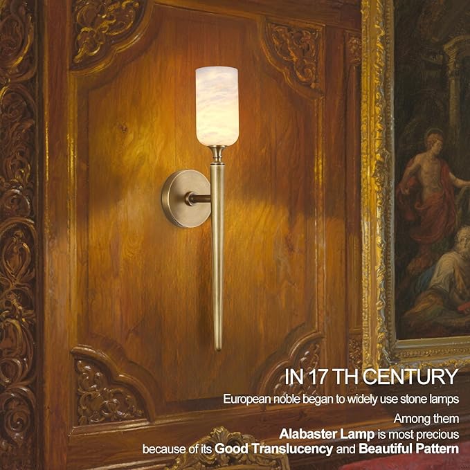 Alabaster Wall Sconce 22in Antique Brass Sconces Wall Lighting, Imported in - Image 3