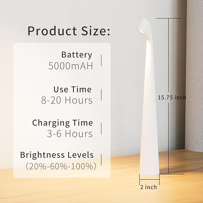 Portable Cordless LED Desk Lamp, Rechargeable Wireless Table Lamp, 3-Level - Image 5