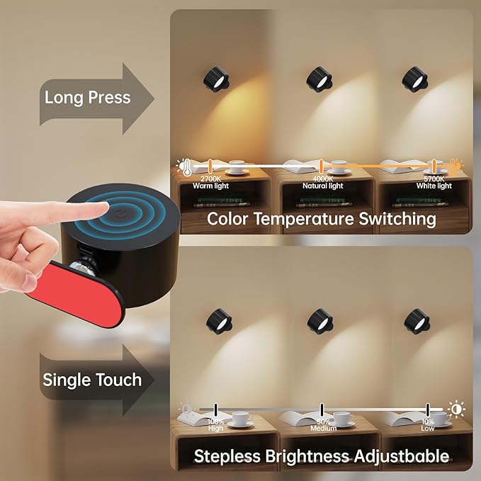 3Pack Battery Operated Wall Sconce, 3 Color Modes 3 Brightness Levels - Image 2