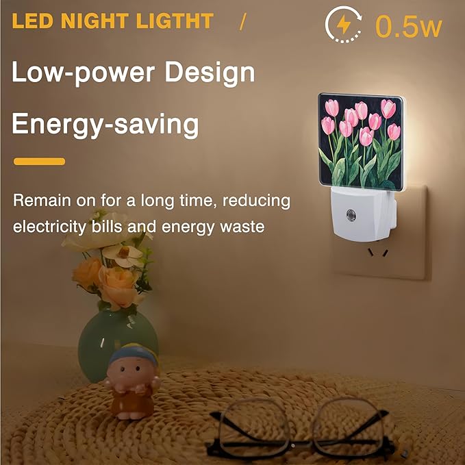 Pink Tulips Night Light, Floral Plug-in Nightlight - Image 5