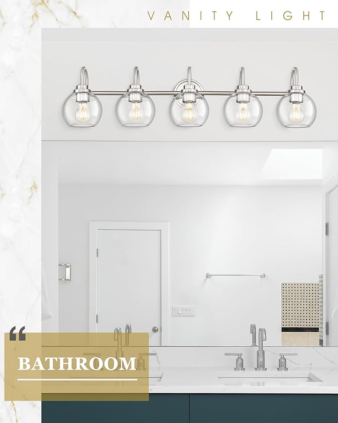 Bathroom Light Fixtures, 5-Light Brushed Nickel Vanity Lights Over Mirror - Image 6