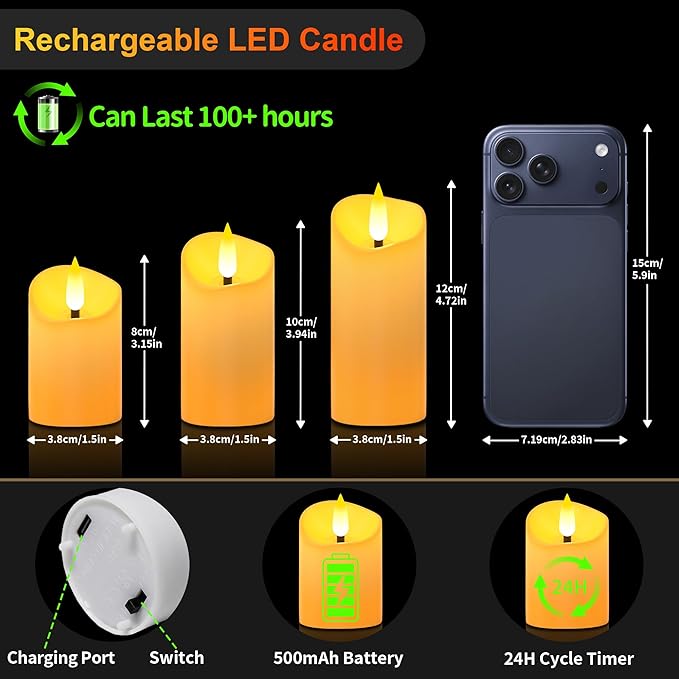 YiaMia 6 Pack Upgraded Rechargeable Flameless Candles - Image 2