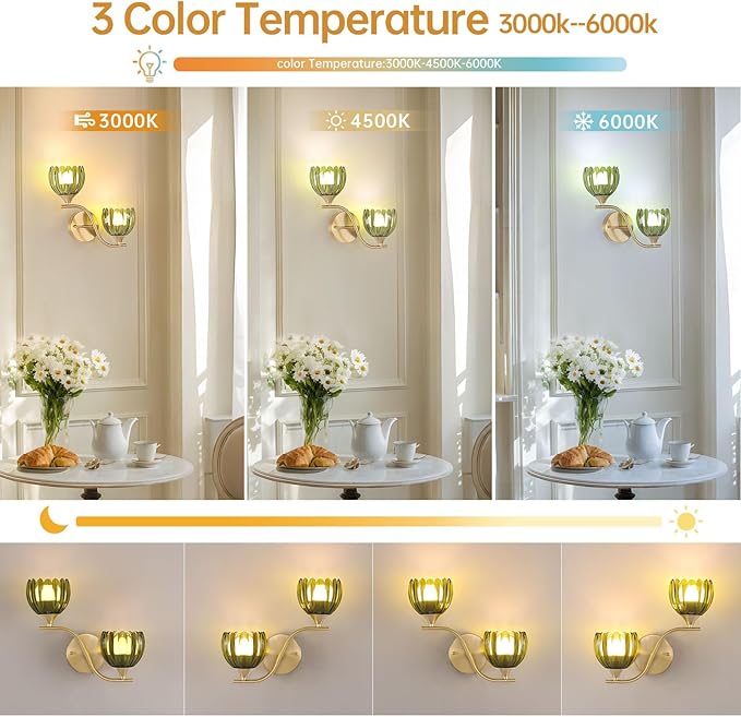 Battery Operated Wall Sconce, 2-Lights Vinatge Brass Wall Lighting - Image 4