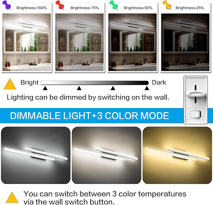 PRESDE 48" LED Bathroom Vanity Light, Modern Brushed Nickel Wall Bar Fixture - Image 5