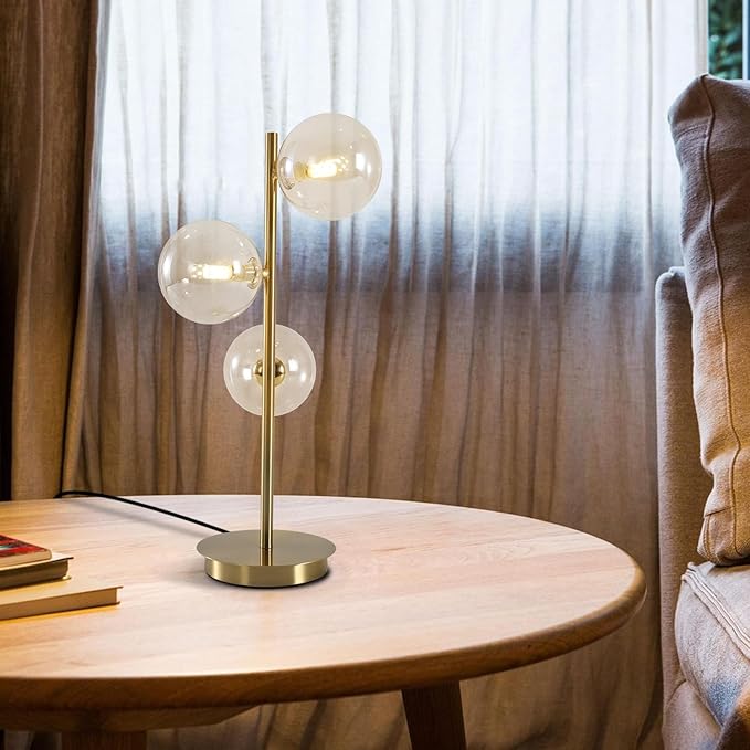 Gold Globe Bedside Lamp, 3 Lights Mid Century Modern Table Lamp, Contemporary - Image 5