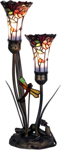 Bieye L10620 Lily Flowers and Dragonfly Tiffany Style Stained Glass Accent by Bieye