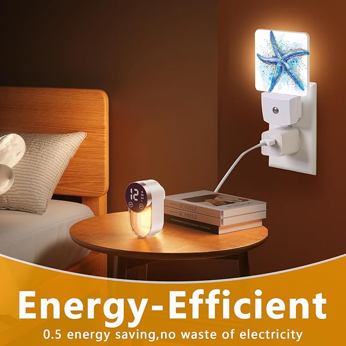 Watercolor Starfish Night Light, Plug-into Sea Beach Nightlight White LED Lamp - Image 7