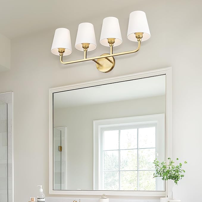 Bathroom Light Fixtures, 4 Light Brushed Gold Vanity Lights - Image 4