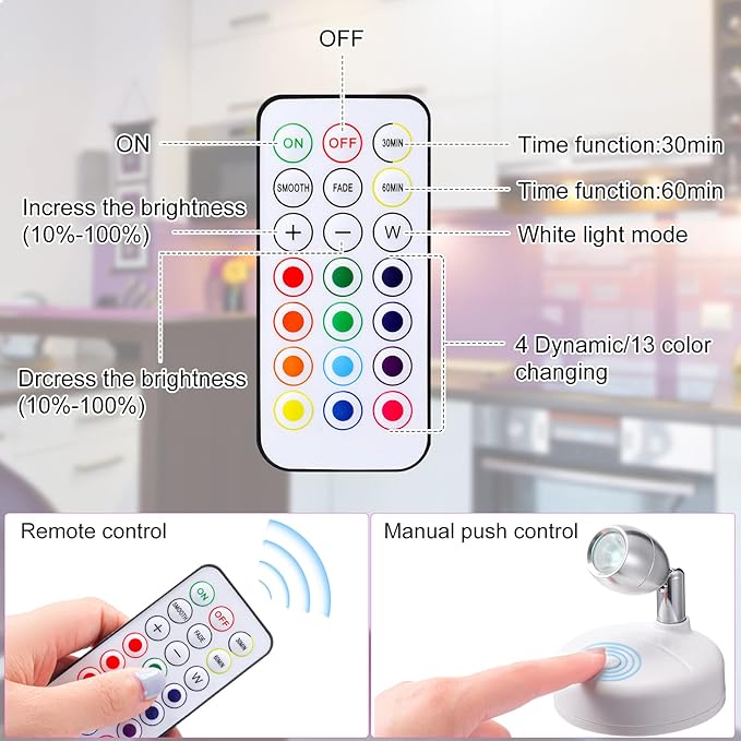 Tuanse 12 Pcs Battery Operated Spotlights Indoor LED Spot Display Lights - Image 3