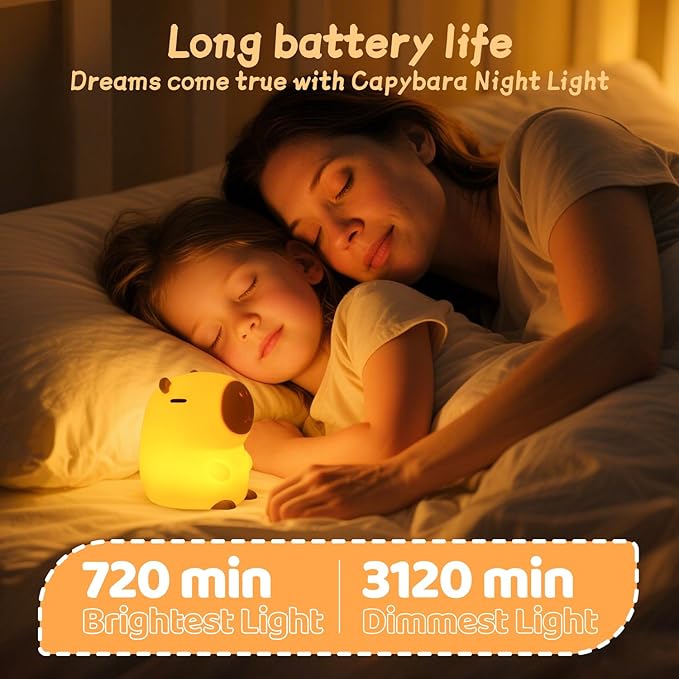 Capybara Night Light, 50-Hour Battery & Pat Control, Squishy Animal Lamp - Image 6