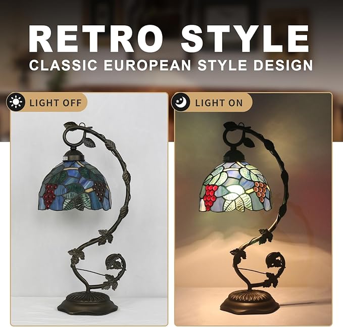 Stained Glass Lamp, Vintage Table Lamp, Living Room, Study（Grape） - Image 3