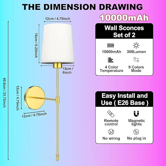 Wireless Sconces Set of 2 Wall Light - Image 6