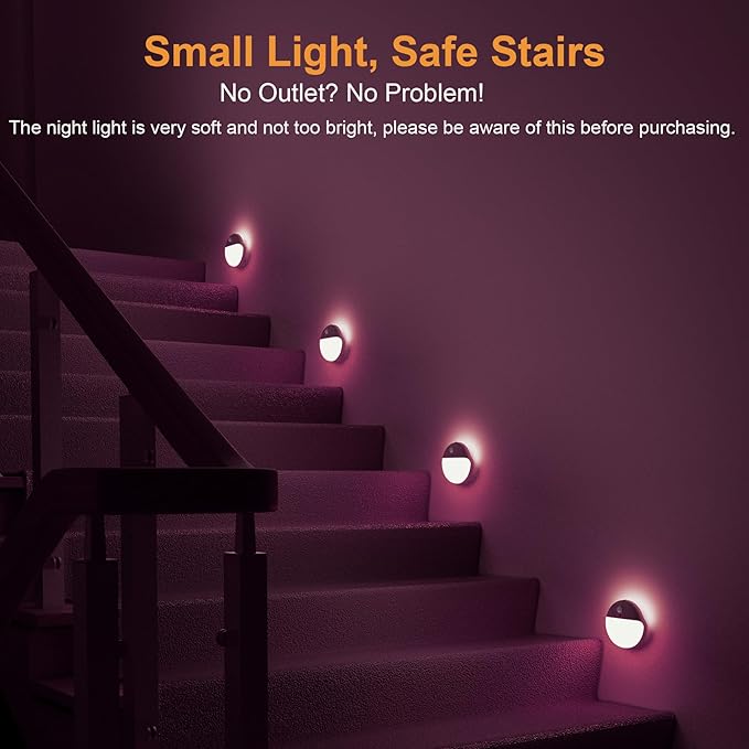 2 Pack Pink Battery Night Light, Motion Activated Night Light, 2.6" Small - Image 2