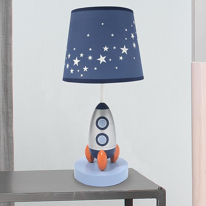 Lambs & Ivy Milky Way Blue/Silver Rocket Ship Nursery Lamp - Image 3
