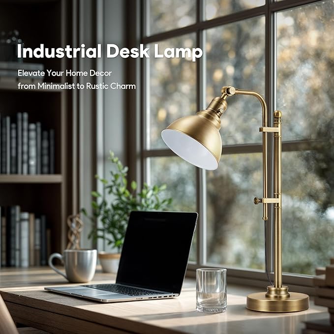 VONLUCE Rustic Desk Lamp Gold Adjustable, Industrial Style Metal Task Lamps - Image 7
