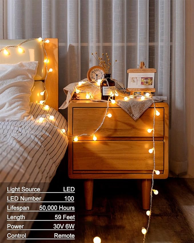 Globe String Lights, 59 Ft 100 LED Christmas Lights - Image 2