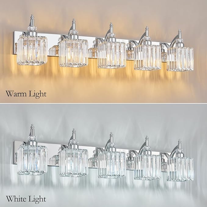 Crystal Vanity Lights Chrome 5 Light Bathroom Light Fixtures Over Mirror Modern - Image 2
