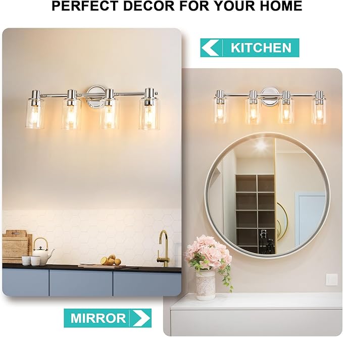 4 Light Bathroom Wall Light Fixtures Chrome Bathroom Wall Sconce - Image 7