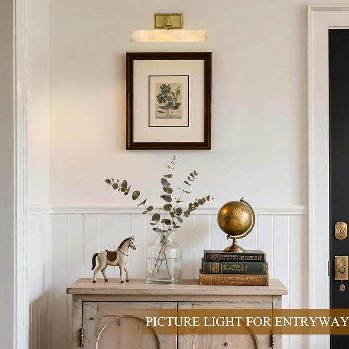 Alabaster Vanity Light, 12in Brass Bathroom Light Fixtures over Mirror - Image 15