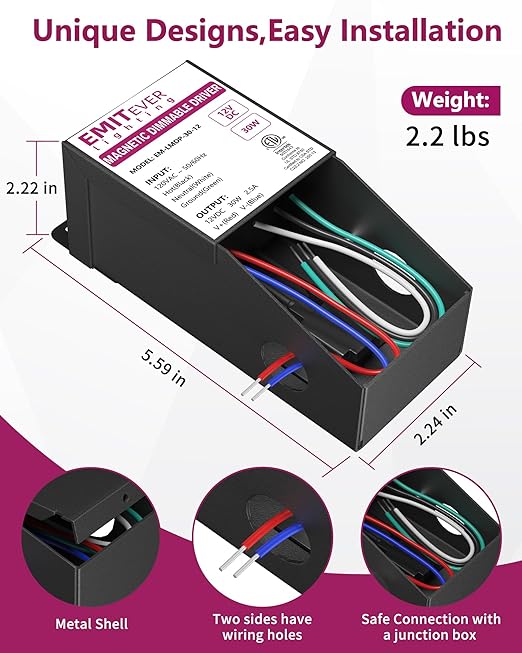 EMITEVER 30W Magnetic Dimmable LED Drvier, 12V Transformer Magnetic Power - Image 5