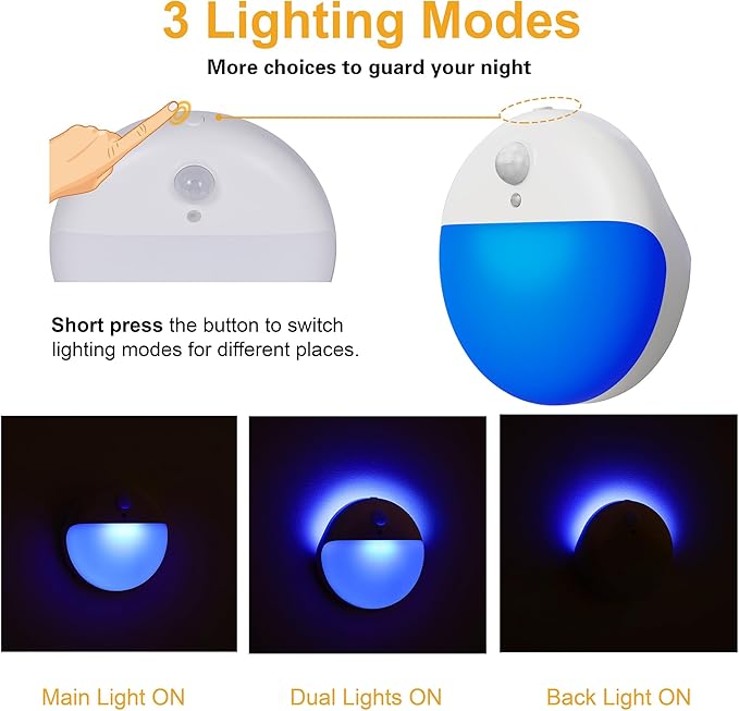 2 Pack Blue Battery Night Light, Motion Activated Stick on Lights, 2.6" Small - Image 4