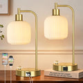 QiMH Industrial Table Lamp for Bedroom Set of 2, Cream Glass Beside Lamp by Qimh