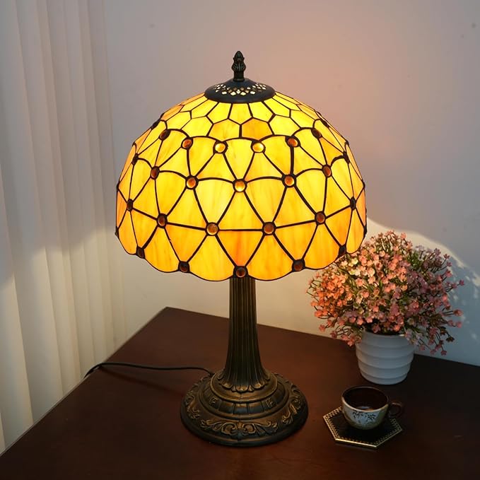 Tiffany Lamp Vintage Bead Orange Table Lamps Bedside - Image 7
