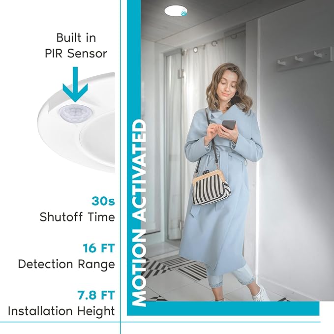 LUXRITE 4 Inch LED Motion Sensor Ceiling Light, 3 Color Selectable 3000K-5000K - Image 2