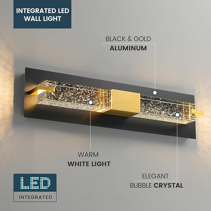 WOSHITU LED Wall Sconce Light: 19 Inch Black & Gold Modern Sconces Wall - Image 3