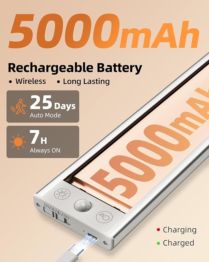 EZVALO 200LM Super Bright Under Cabinet Lighting Wireless, 5000mAh Rechargeable - Image 5