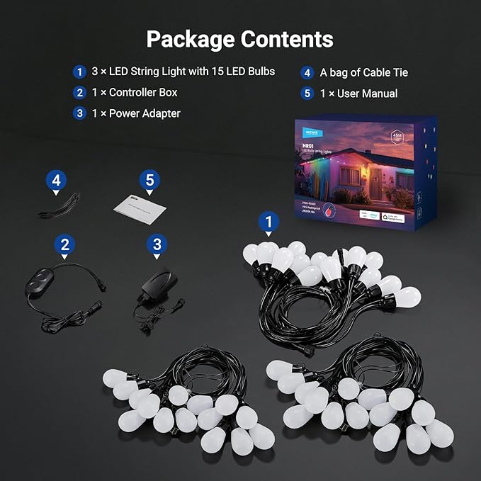 NEEWER 144ft Outdoor String Lights, App Control Smart AI RGBW Dimmable Patio - Image 9
