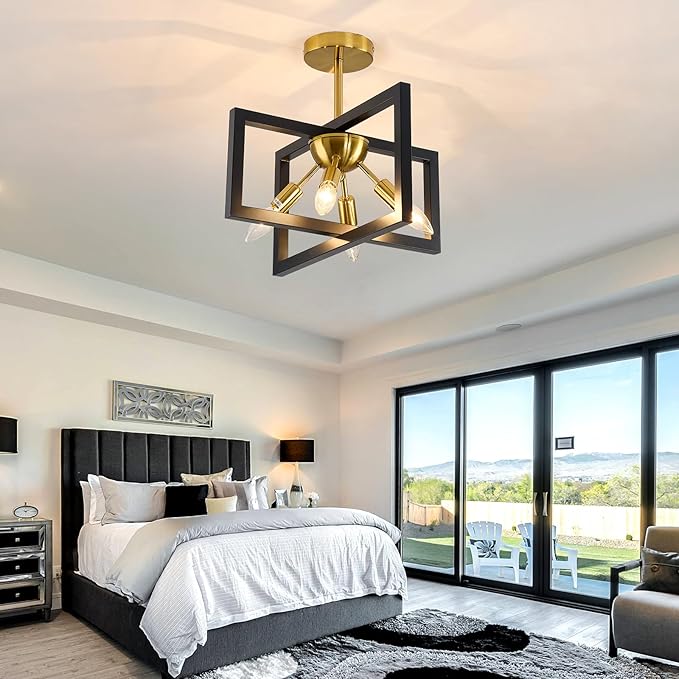 ZGLAOJT 4-Lights Ceiling Light Fixture Modern Black and Gold Semi Flush Mount - Image 8